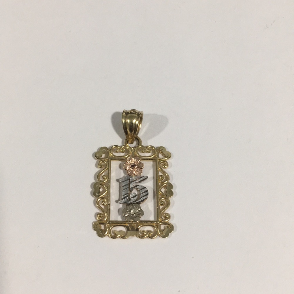 14k Tri Color Gold Sweet 15 Flower 🌺Charm Pendant